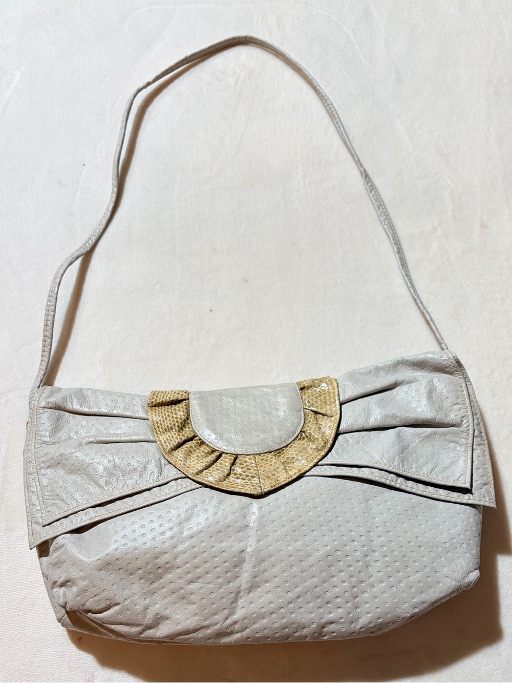 Leather Shoulder Bag with  Snake Skin Accent
